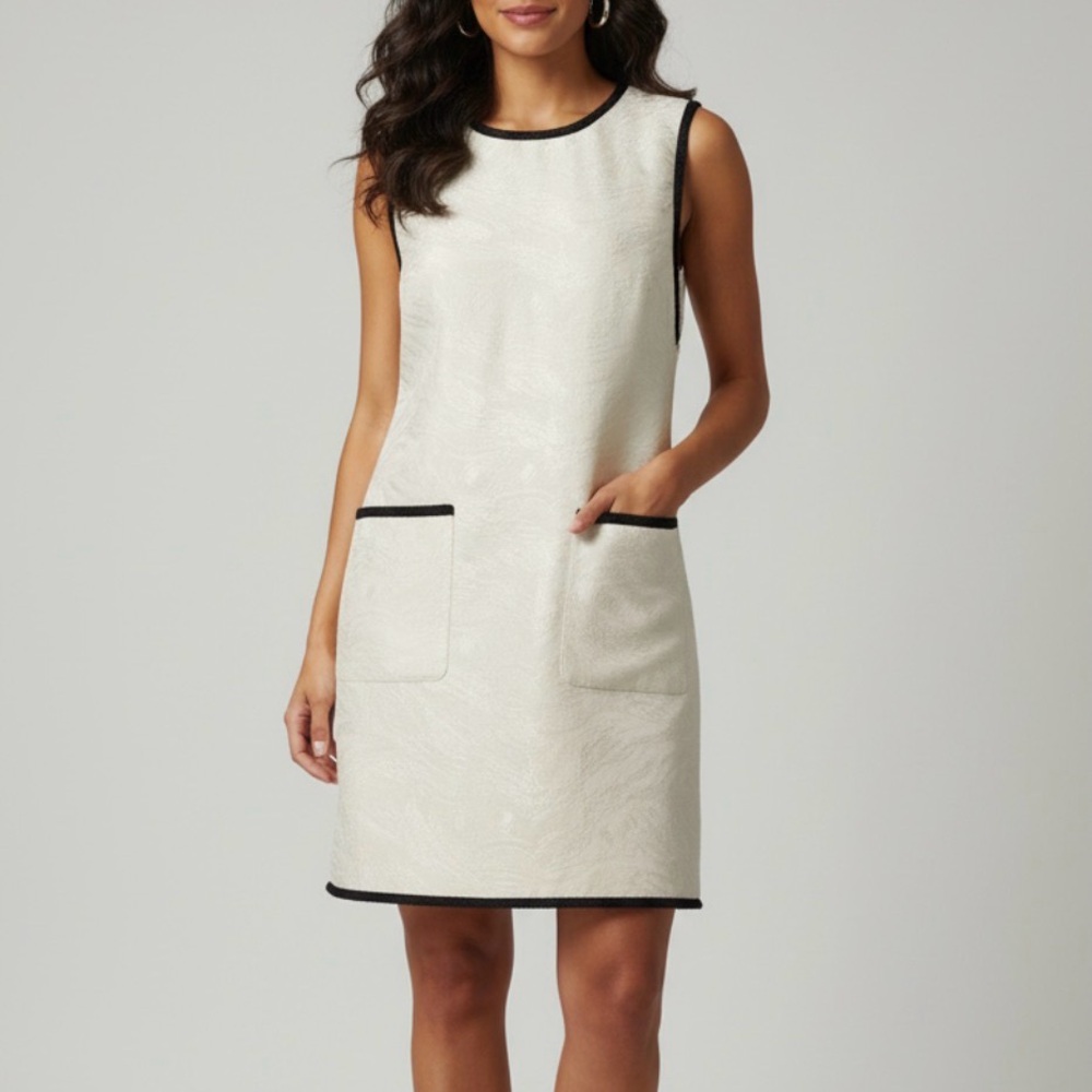 Elie Tahari Cream and Black Textured Mini Dress